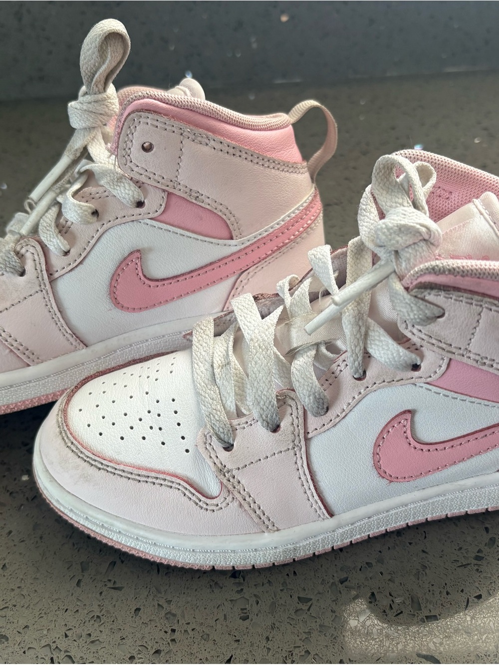Jordan Kids High-Top Sneakers in White & Pink